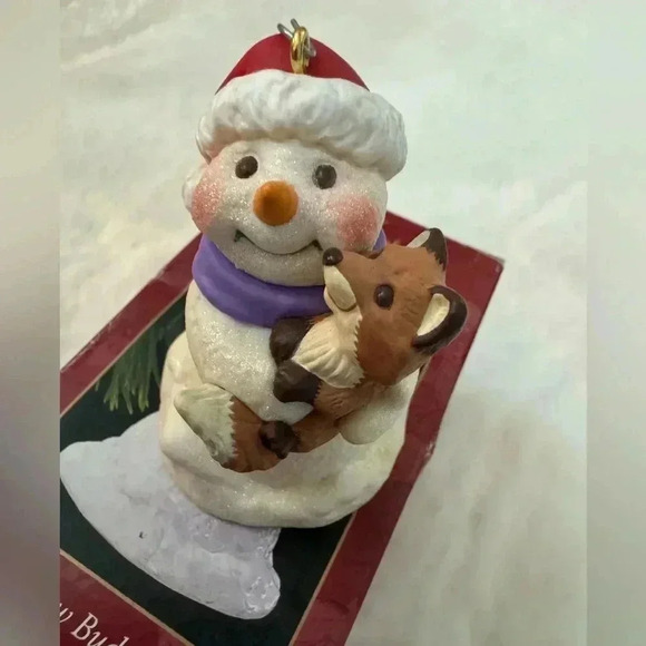 Vintage 99 Hallmark Keepsake Snow Buddies Collectors Series Ornament Snowman Fox - Picture 2 of 8